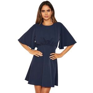 NWT - AX Paris Navy Gathered Waist Skater Blouson Dress - Size 12